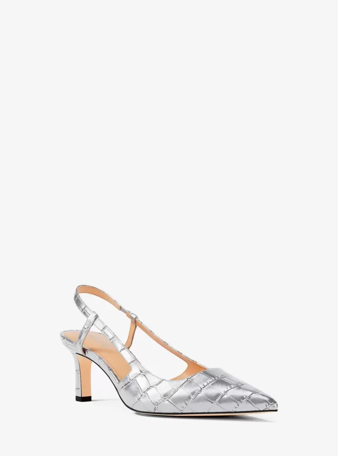 Alora Metallic Krokodilpräglat Läder Slingback Pumps