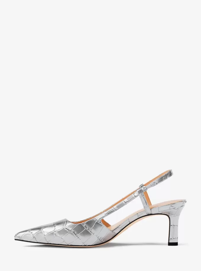 Alora Metallic Krokodilpräglat Läder Slingback Pumps