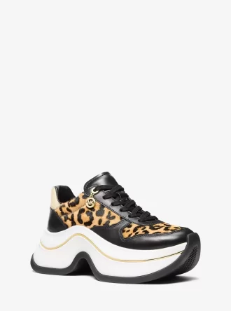 Arla Leopardmönstrade Sneakers i Kalvhår och Läder