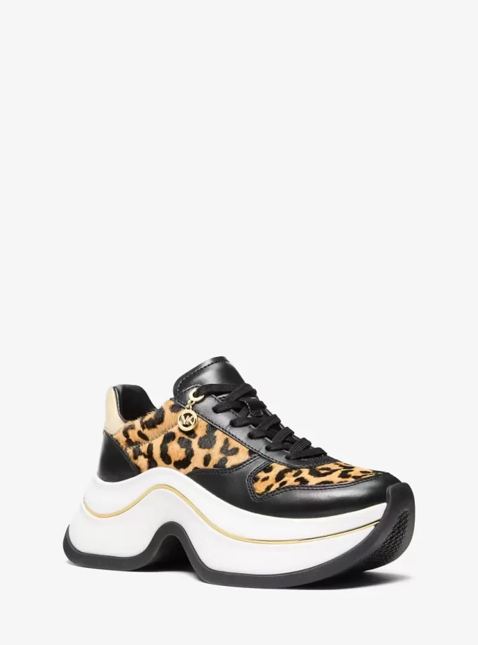 Arla Leopardmönstrade Sneakers i Kalvhår och Läder