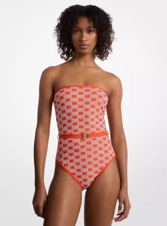 Baddräkt med logotyp och bandeau-motiv