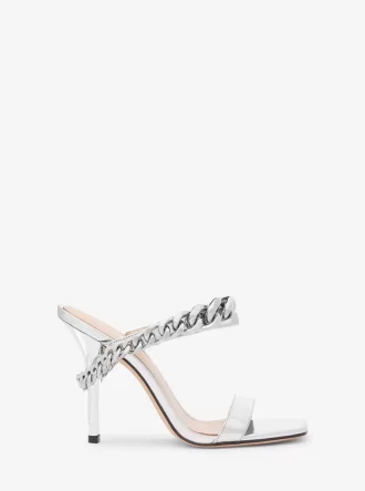 Bianca utsmyckad metallisk lädersandale