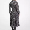Blommig smockad Georgette-skjortklänning