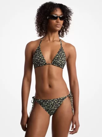Blommigt tryckt bikinitop i stretchig nylon
