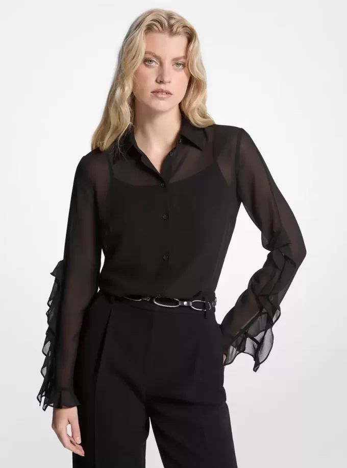Blus med volangmönster och Georgette-motiv