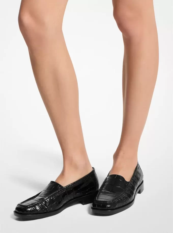 Carolyn Crocodile Präglade Läderloafers