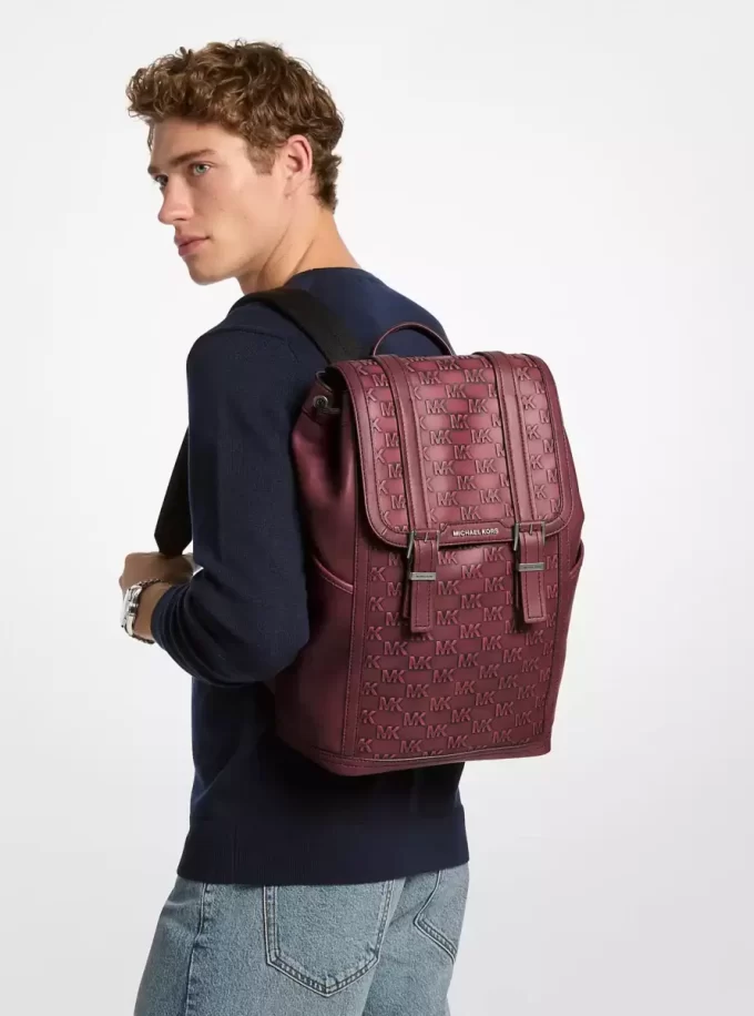 Colby Medium Logotyppräglad Brun Läderryggsäck