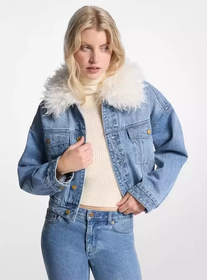 Denimjacka med fuskpälskrage Denimjacka med fuskpälskrage