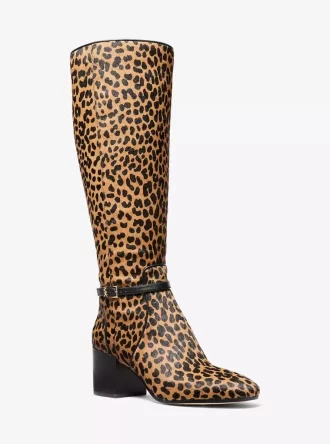 Ella Leopardmönstrad Vadhårsstövel med Blockklack