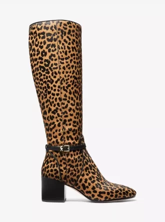 Ella Leopardmönstrad Vadhårsstövel med Blockklack