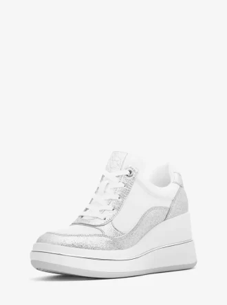 Emmy glitterutsmyckade lädersneakers med kilklack