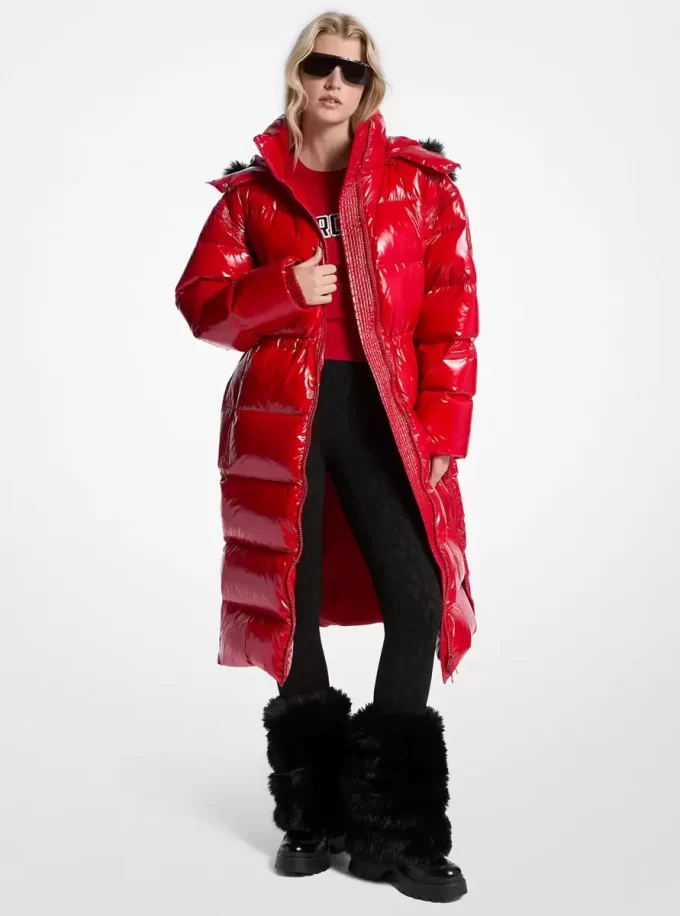 Faux Fur Trim Nylon Ciré Puffer Coat Faux Fur Trim Nylon Ciré Puffer Coat