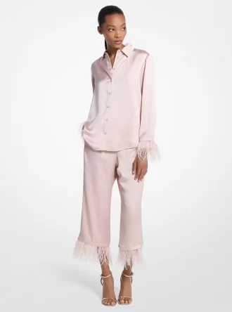 Fjäderkantade satinpyjamasbyxor