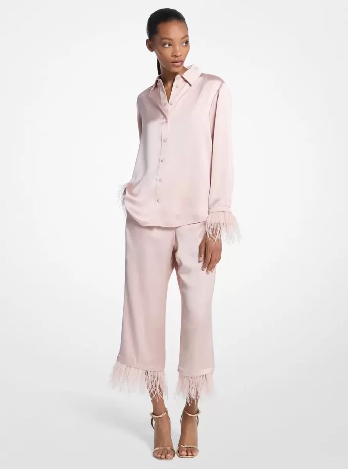 Fjäderkantade satinpyjamasbyxor Fjäderkantade satinpyjamasbyxor