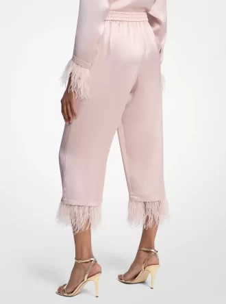 Fjäderkantade satinpyjamasbyxor