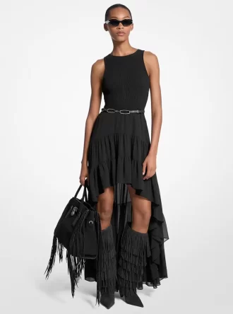 Georgette Smockad High-Low Klänning