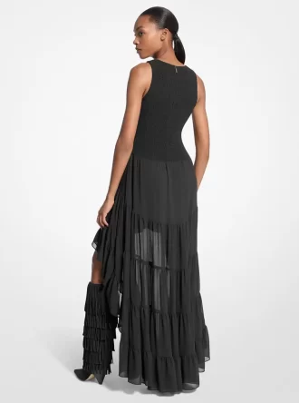 Georgette Smockad High-Low Klänning