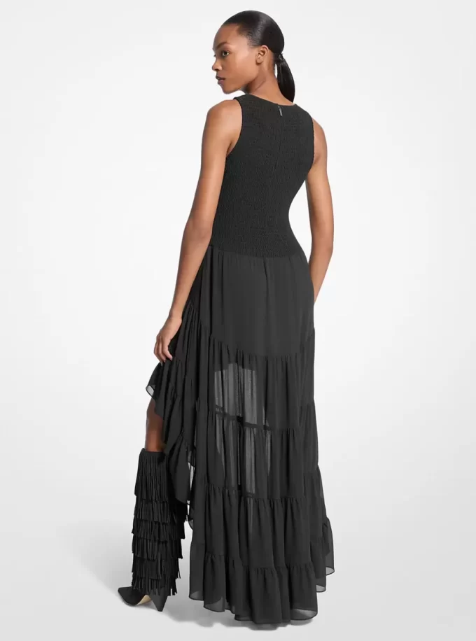 Georgette Smockad High-Low Klänning
