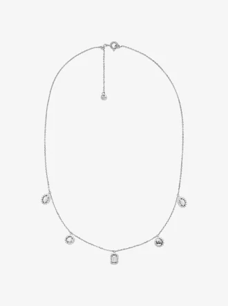 Halsband med blandade berlocker och pavébehängen i sterlingsilver, pläterat med ädelmetall
