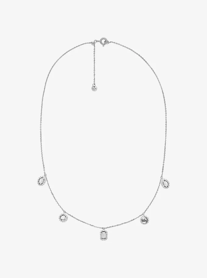 Halsband med blandade berlocker och pavébehängen i sterlingsilver, pläterat med ädelmetall