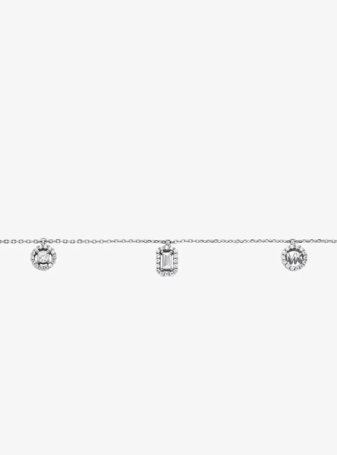 Halsband med blandade berlocker och pavébehängen i sterlingsilver, pläterat med ädelmetall