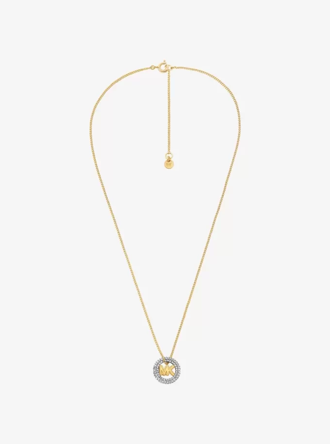 Halsband med tvåfärgad pavé och logotypberlock