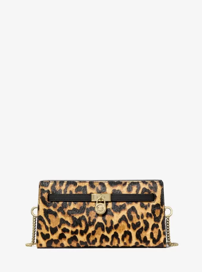 Hamilton Moderne Extra Liten Leopardmönstrad Konvertibel Axelremsväska i Kalvhår