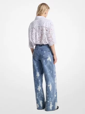 Handstänkta blekta denimjeans med vida ben