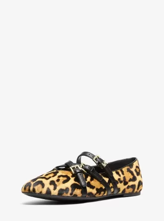 Indy Flex Leopardmönstrade Ballerinaskor med Vadhår