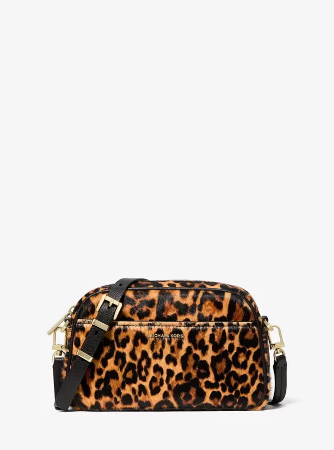Jet Set Liten Leopardmönstrad Axelremsväska med Kalvhår