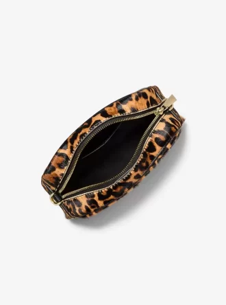 Jet Set Liten Leopardmönstrad Axelremsväska med Kalvhår