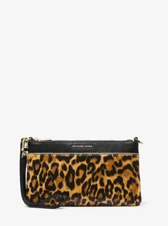 Jet Set Medium Leopardmönstrad Armbandsväska med Kalvhår och Läder