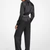 Jumpsuit med långa ärmar i satin och skärp