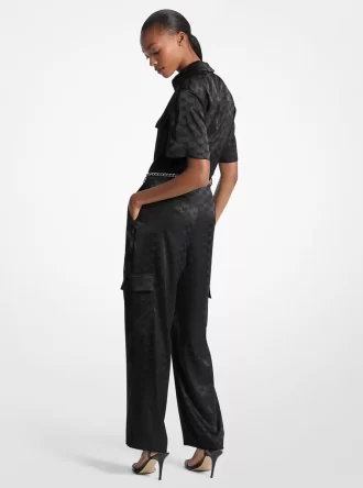 Jumpsuit med logotyp och jacquardmönster i satin och skärp