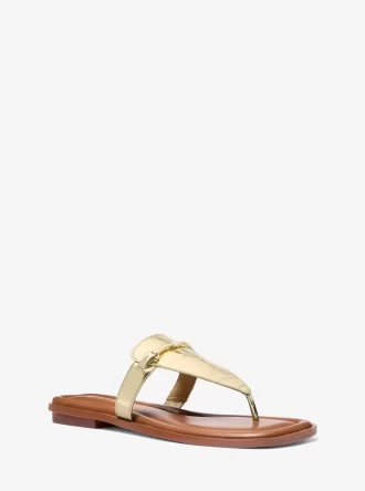 Lena Metallic Lädersandaler med T-rem