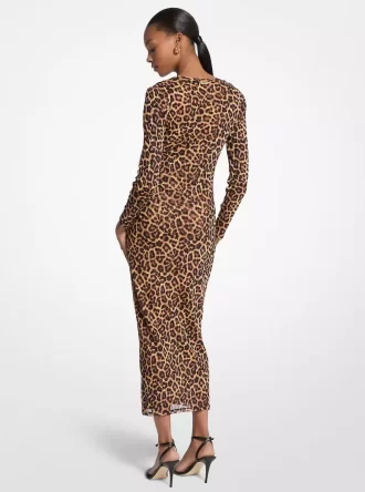 Leopardmönstrad nylonklänning i mesh