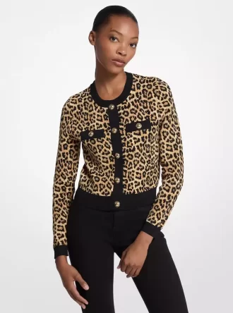 Leopardmönstrad stretchig viskos-kofta