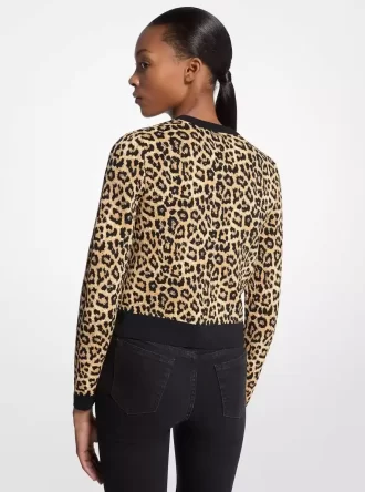 Leopardmönstrad stretchig viskos-kofta