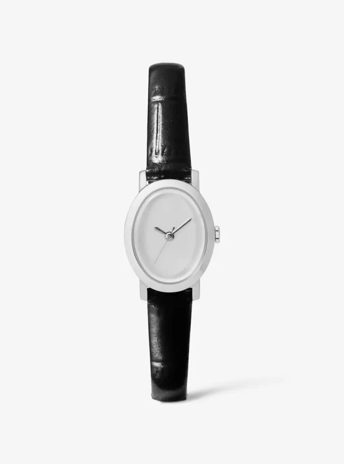 Limited Edition Petite Maude silverfärgad läderklocka med krokodilprägling