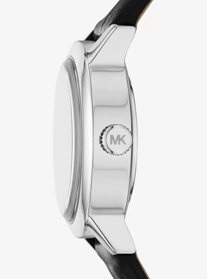 Limited Edition Petite Maude silverfärgad läderklocka med krokodilprägling