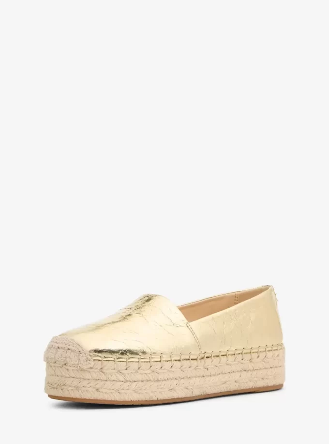 Lynne krackelerade metalliska läderplatå-espadriller