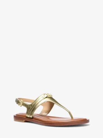 Mandy Metallic Lädersandaler med T-rem