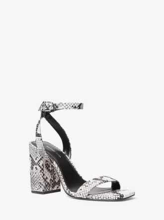 Merriam Snake Präglade Lädersandaler med Block Heel