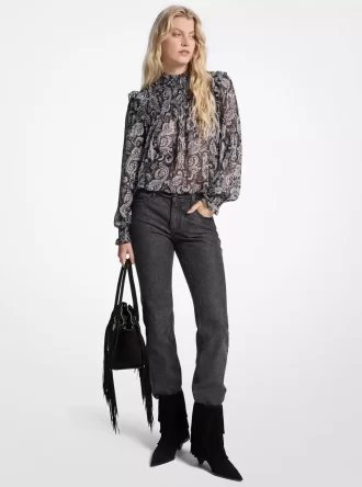 Metalliskt paisleymönstrat Georgette-blus