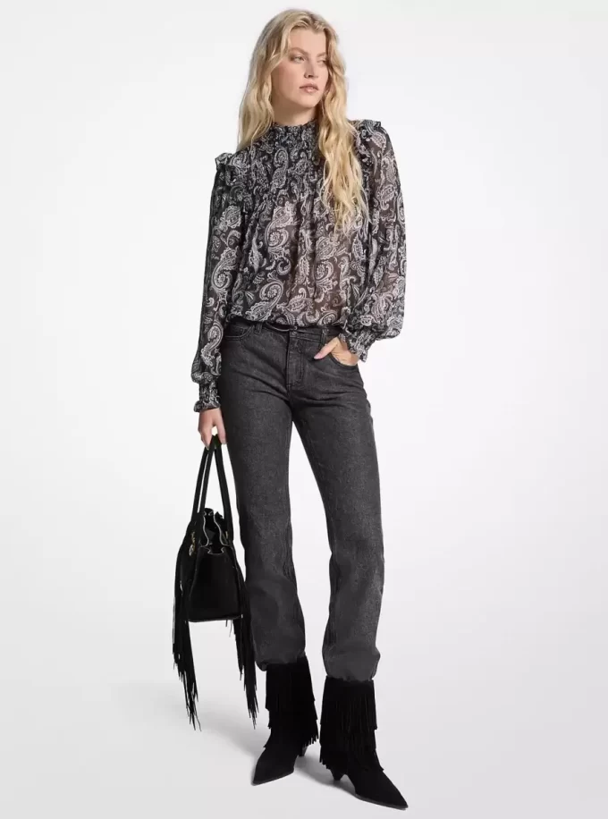 Metalliskt paisleymönstrat Georgette-blus