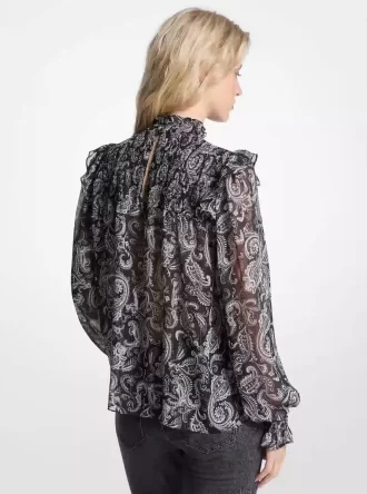 Metalliskt paisleymönstrat Georgette-blus