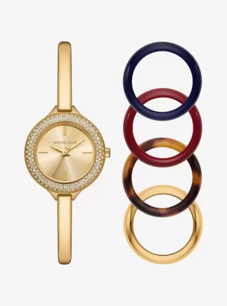 Mini Izzy Pavé guldfärgad klocka och utbytbar bezel-set