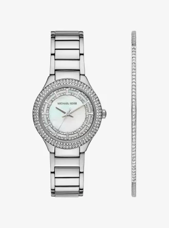 Mini Sylvia Pavé silverfärgad klocka och armband presentset