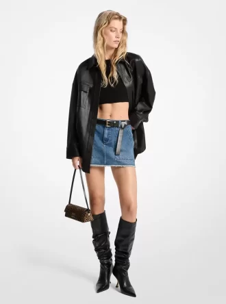 Minikjol i sliten denim