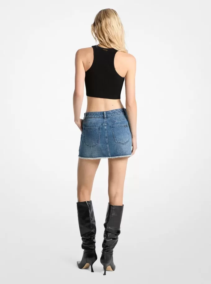 Minikjol i sliten denim